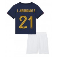 Fotbalové Dres Francie Lucas Hernandez #21 Dětské Domácí MS 2022 Krátký Rukáv (+ trenýrky)